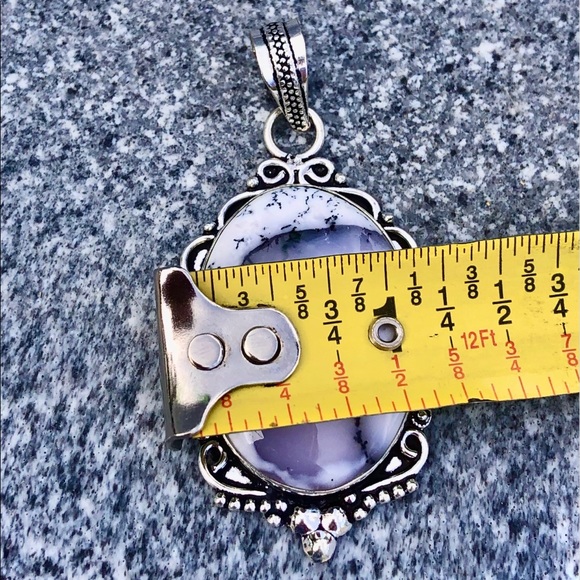 Sterling Silver White Black And Oblique Dendrite Opal Pendant - Picture 5 of 6